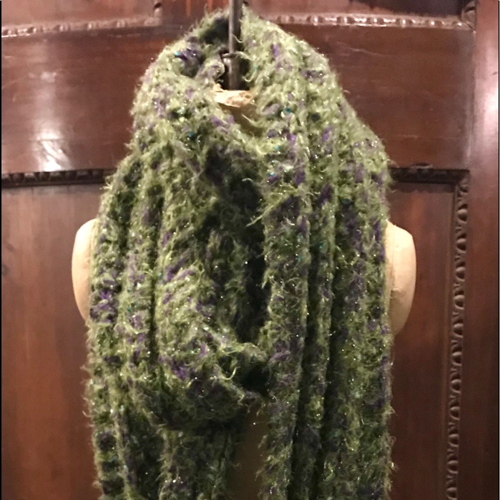 Hand knit Custom Green and Purple Mohair Wrap